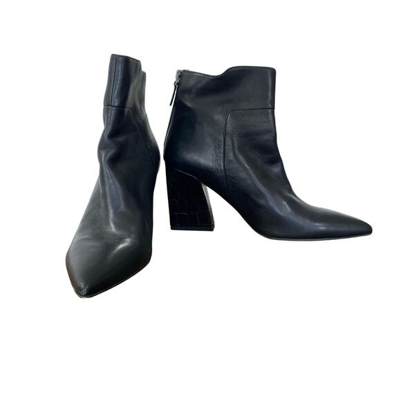 FRANCO SARTO Venture Black Leather Block Heel Bootie Pointed Toe Ankle Boots 12 - Picture 2 of 9